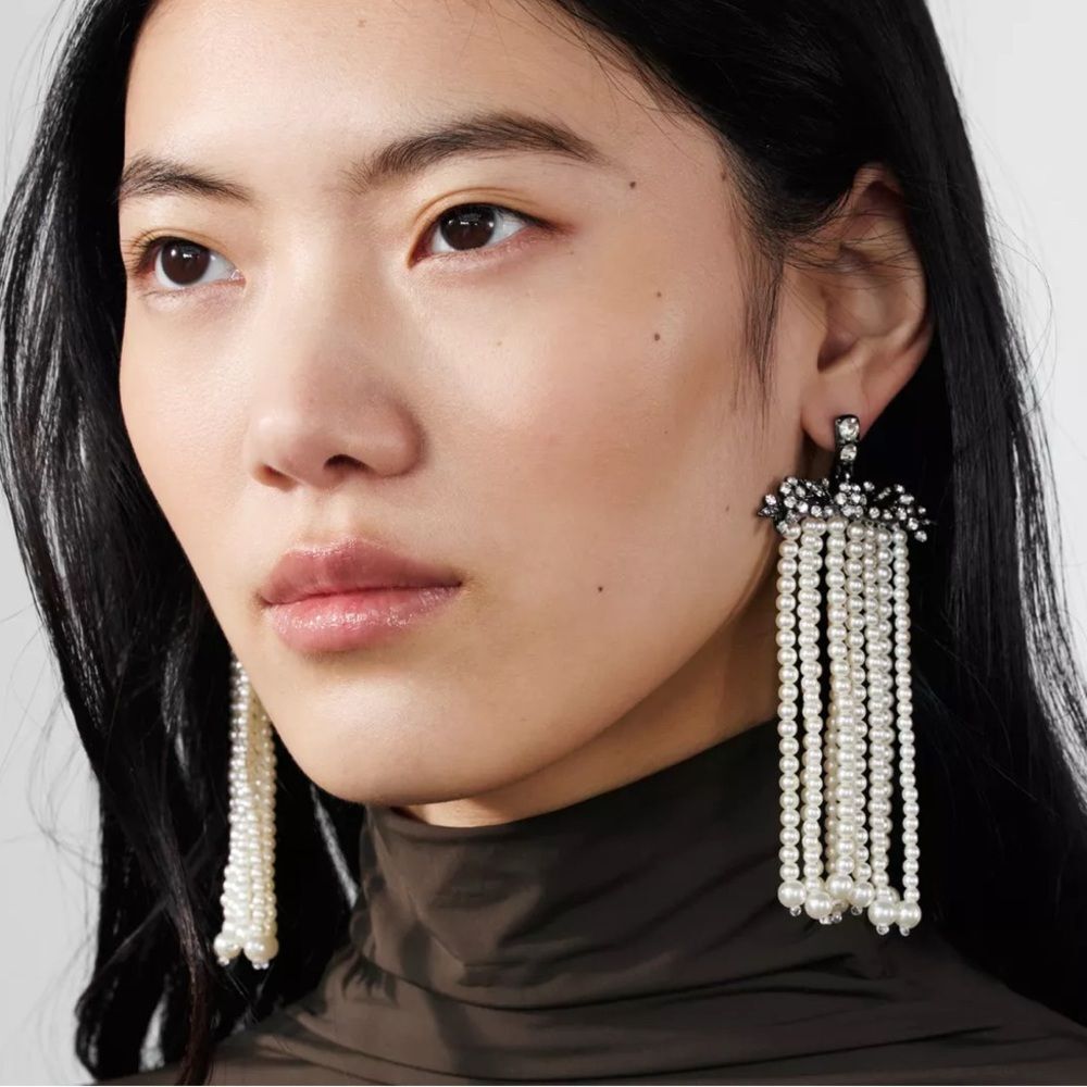 ZARA RHINESTONE PEARL WATERFALL EARRINGS NWT